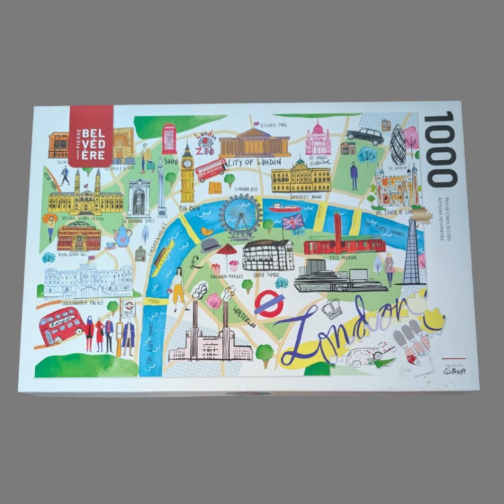 5/$25 Trefl London Map 1000-Piece Puzzle – Illustrated City Landmarks